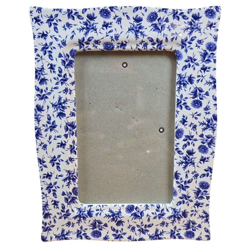Photo Frame Ceramic Heavy Blue & White Flowers Cottagecore